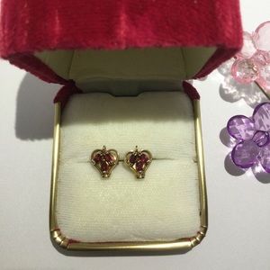14K Gold Heart Gemstone Earrings